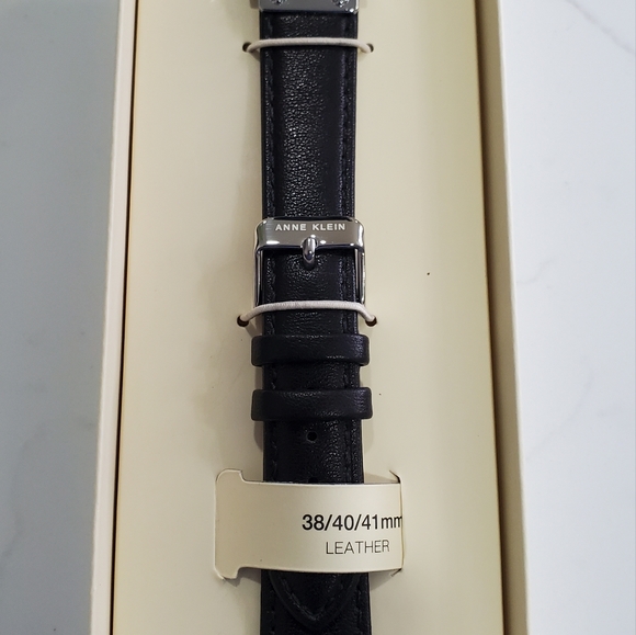 Anne Klein Apple watch silver chain and Black Leather Band main image 6